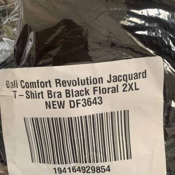 NWT BALI COMFORT REVOULTION JACQUARD T-SHIRT BRA BLACK FLORAL 2XL - Picture 5 of 6